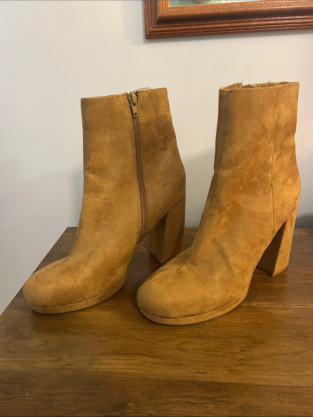 Women’s Tan Suede Block Heel Ankle Boots